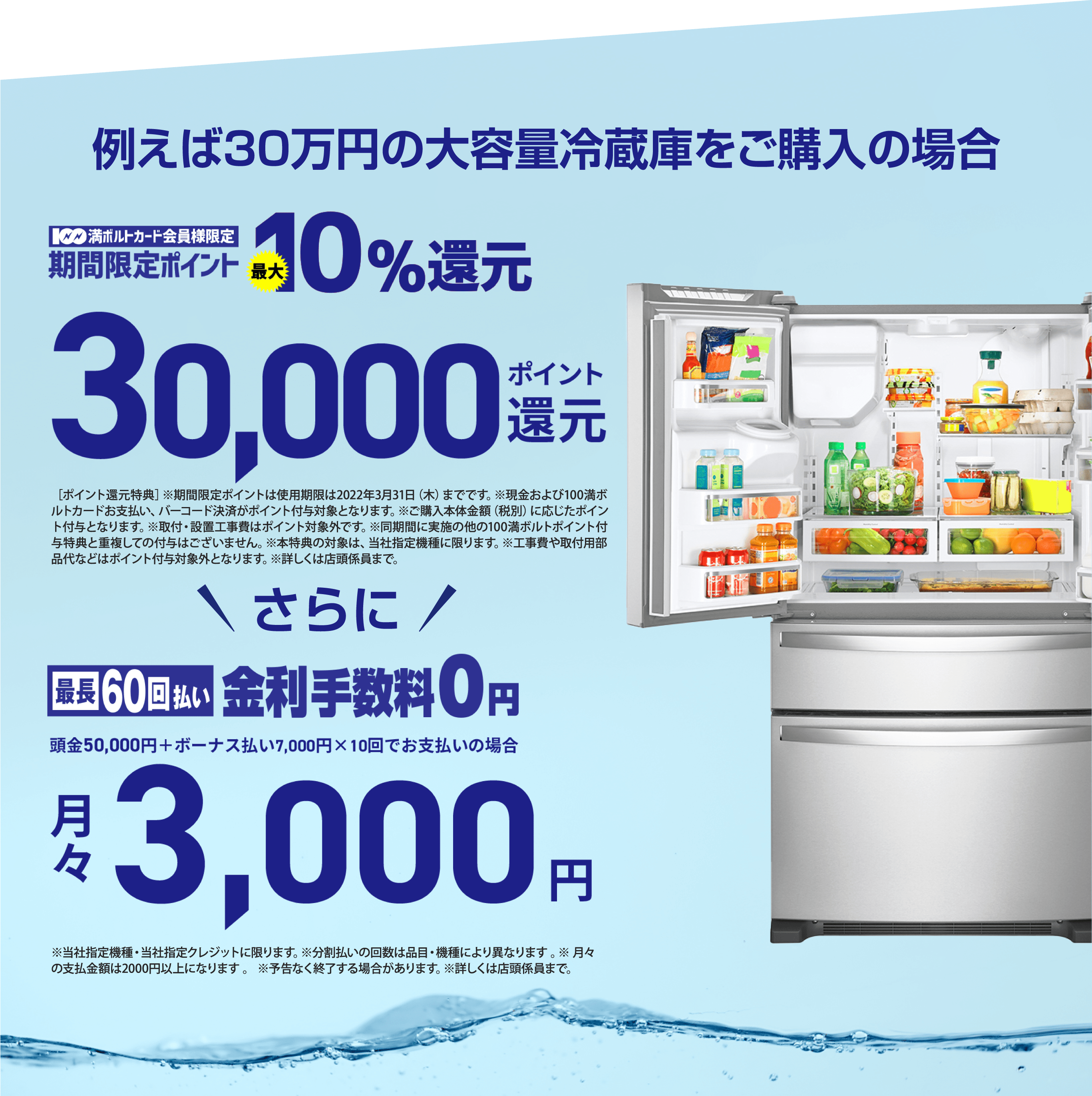 例えば30万円の大容量冷蔵庫をご購入の場合